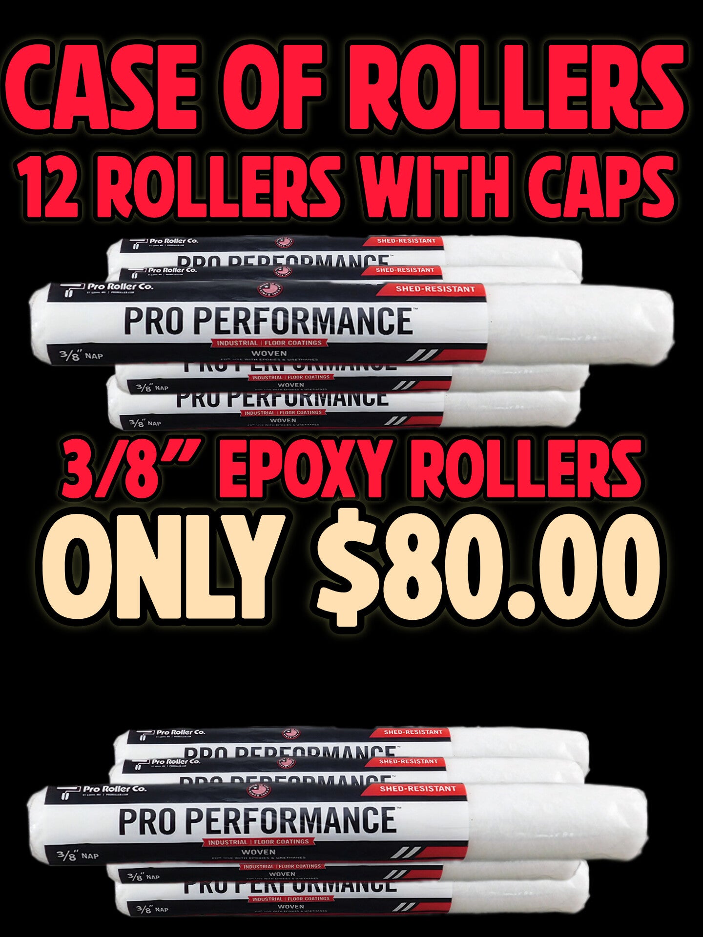 18" Shed Resistant 3/8"nap Roller Cover 12 Pieces with end caps
