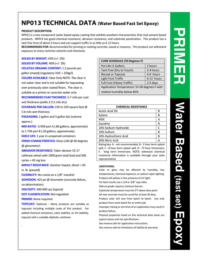 NP013 Technical Data Sheet (water based Fast Set Epoxy)