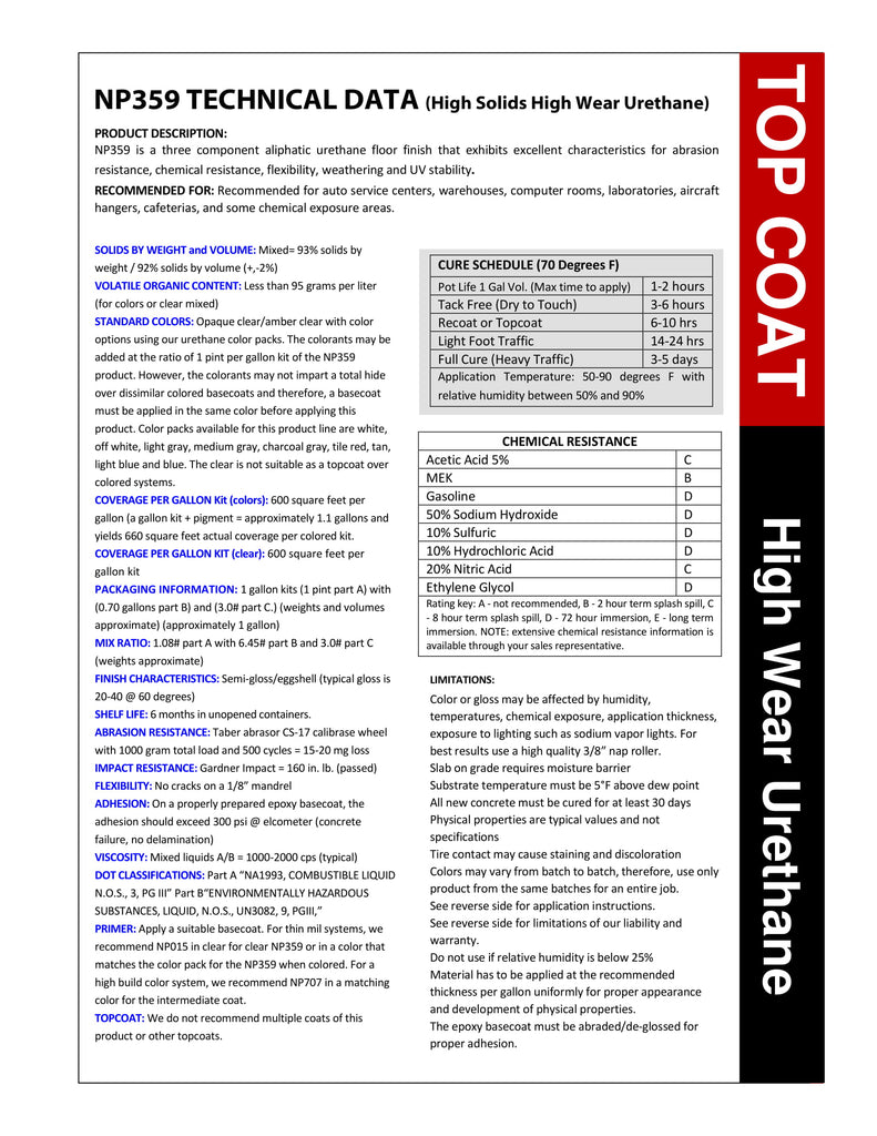 Gorilla Coatings National Polymers Inc NP359 High Wear High Solids Urethane TDS Technical Specification Sheet