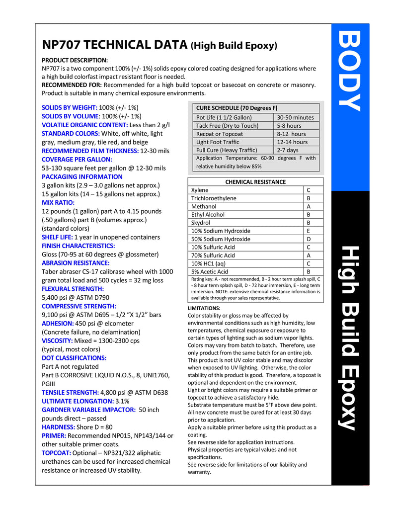NP707 High Build Epoxy Coating tds technical specification sheet